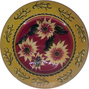 2pcs Pier 1 Sunflower Hand Painted Terracotta Dinner Plates 10 3/4" Disc…